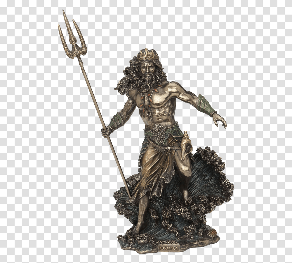 Bronze Poseidon With Trident Statue Poseidon Statues, Emblem, Person, Human Transparent Png