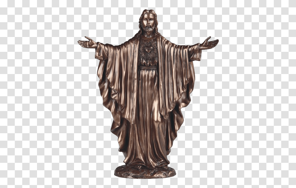Bronze Sacred Heart Of Jesus Statue Bronze Statue Of Sacred Heart Of Jesus, Sculpture, Apparel, Person Transparent Png