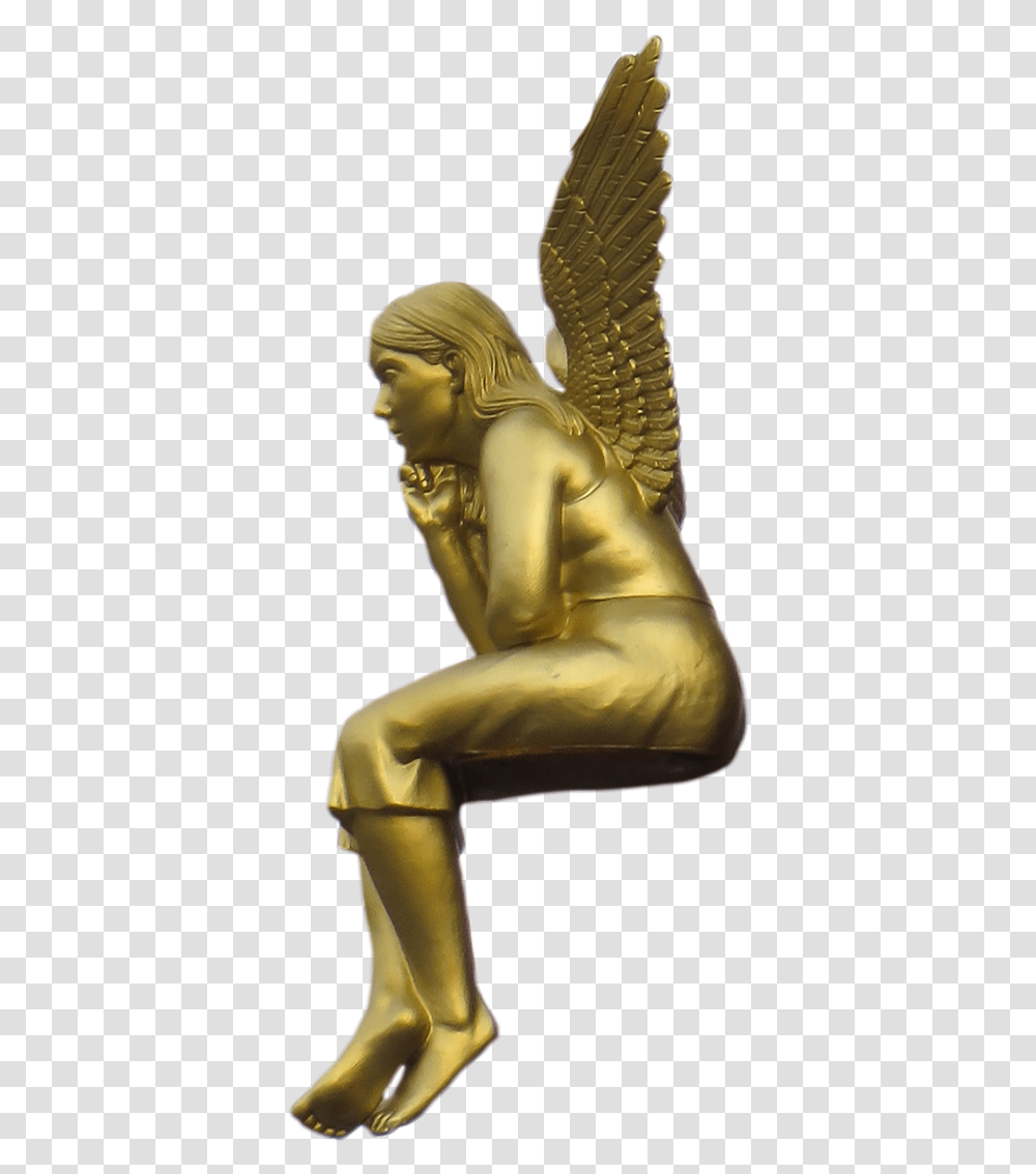 Bronze Sculpture Image With No Sitting Angel, Figurine, Art, Person, Human Transparent Png