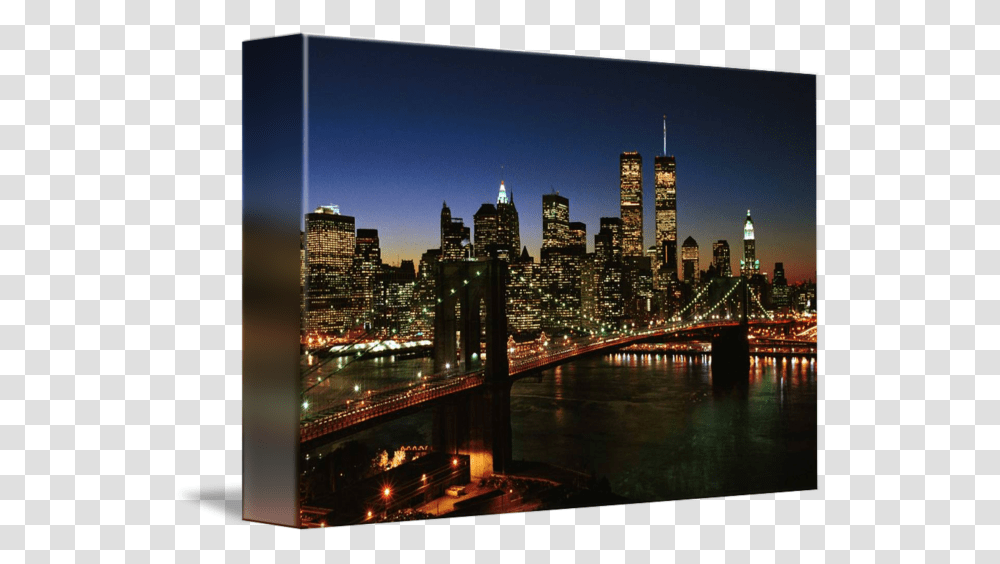 Brooklyn Skyline Night New York City Skyline With Twin Towers, Metropolis, Urban, Building, High Rise Transparent Png