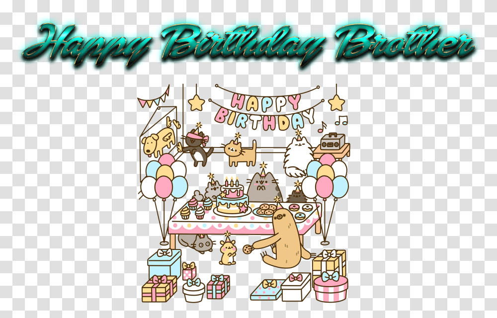 Brother Happy Birthday Pusheen, Poster, Advertisement, Label Transparent Png