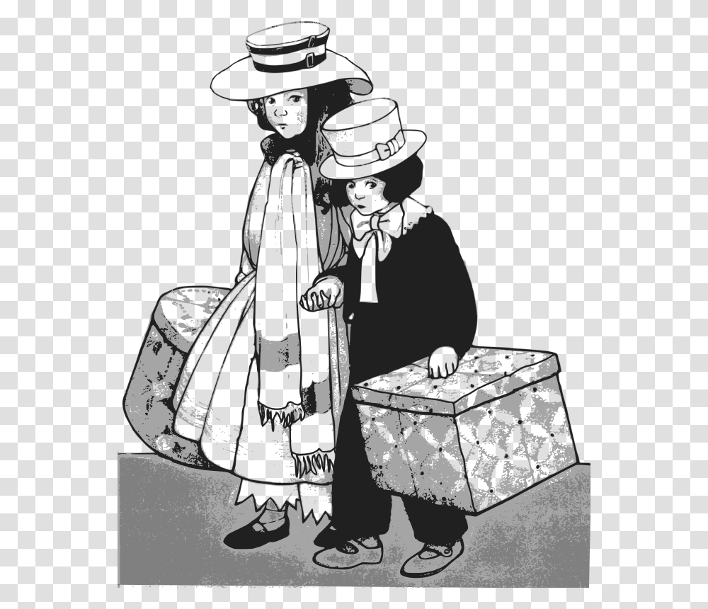 Brothers Clipart Black And White Brother And Sister Traveling, Person, Performer, Shoe Transparent Png