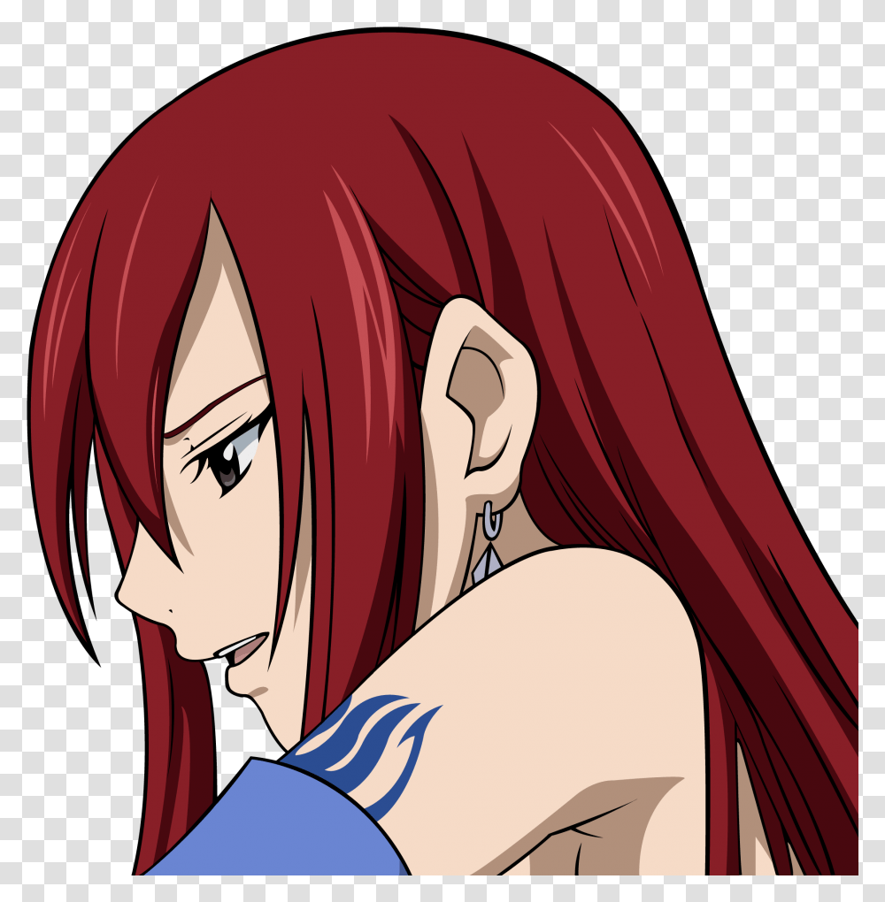 Brown Eyes Erza Scarlet Fairy Tail Long Hair Red Tattoo Erza Scarlet Fairy Tail, Manga, Comics, Book Transparent Png