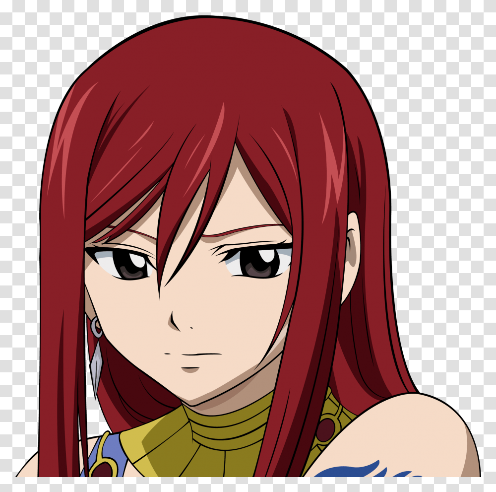 Brown Eyes Erza Scarlet Fairy Tail Long Hair Red Tattoo Gif Erza Fairy Tail, Manga, Comics, Book, Helmet Transparent Png