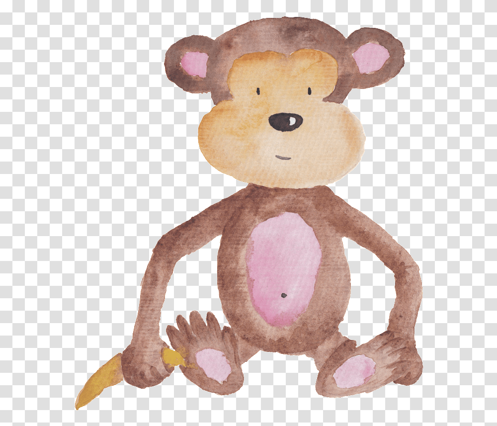 Brown Hand Painted Monkey Cute Animal Nursery Watercolor Baby Animals, Plush, Toy, Amphibian, Wildlife Transparent Png