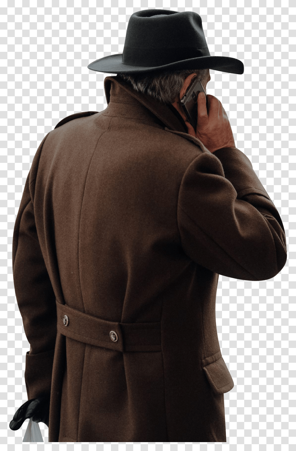 Brown Jacket Background Man With Overcoat Hat, Clothing, Apparel, Trench Coat, Person Transparent Png