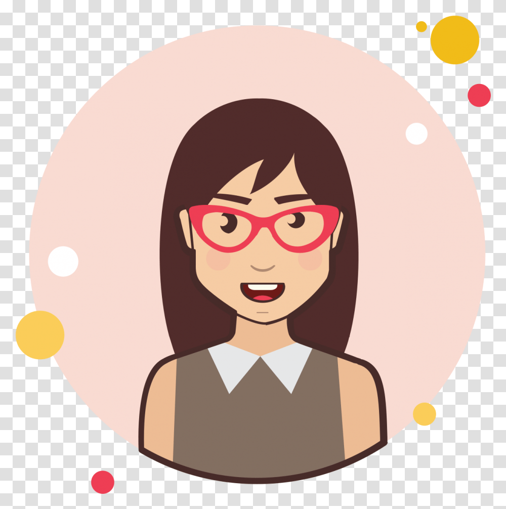 Brown Long Hair Lady With Red Glasses Icon Icon, Label, Text, Face, Person Transparent Png