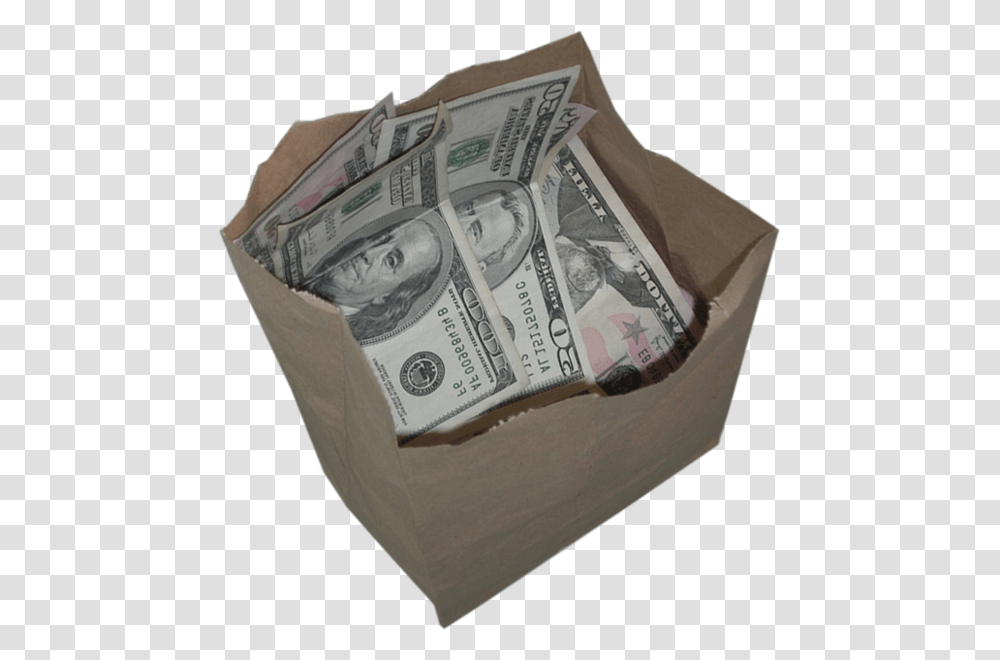 Brown Paper Bag With Money, Box, Dollar Transparent Png