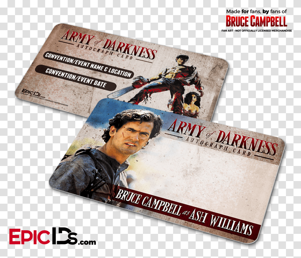 Bruce Campbell Wallet Sized Autograph Cards Download Bruce Campbell Army Of Darkness, Person, Paper, Poster Transparent Png
