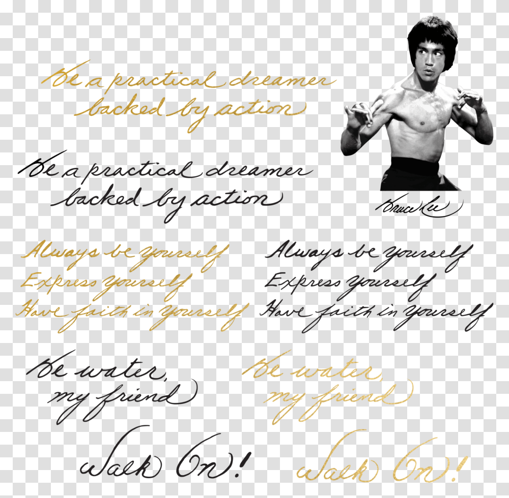 Bruce Lee Be Water My Friend Tattoo, Person, Human, Sport Transparent Png