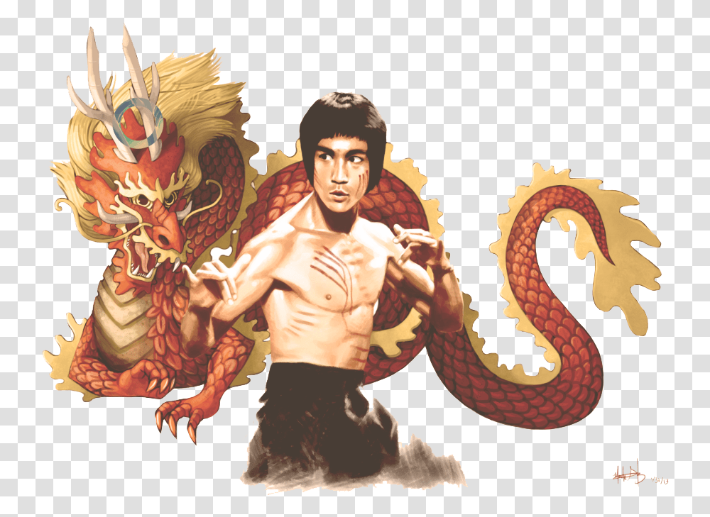 Bruce Lee With Dragon Background, Person, Human Transparent Png