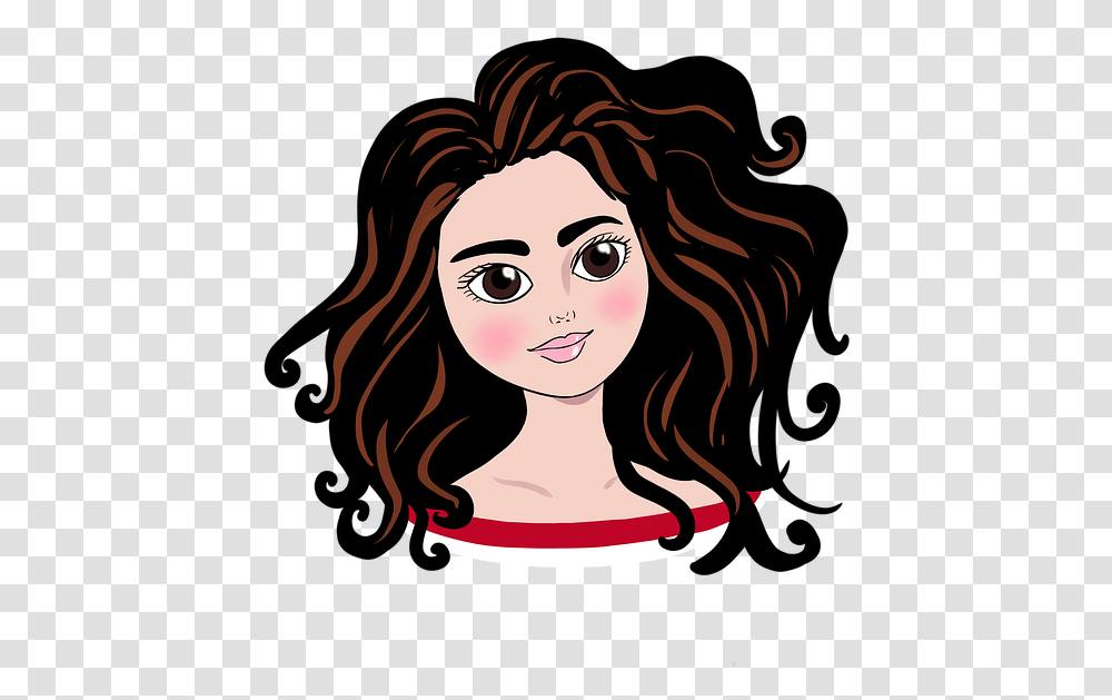 Brunette Girl Hair Portrait Female Face Woman Illustration, Person, Drawing Transparent Png