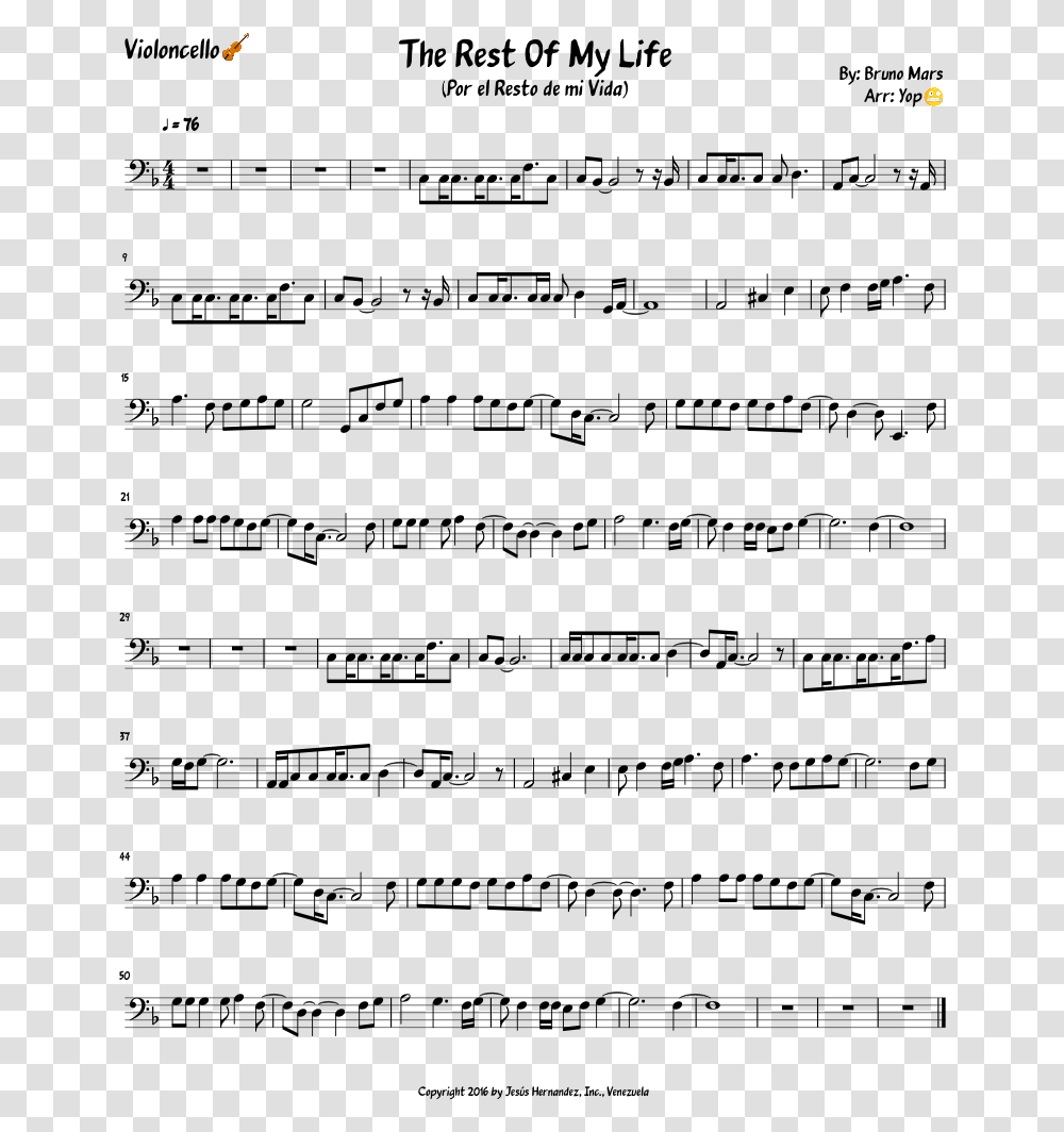 Bruno Mars Rest Of My Life Sheet Music, Gray, World Of Warcraft Transparent Png