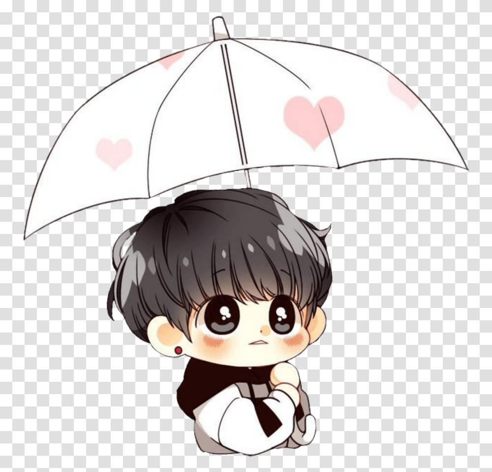 Bts Cute Chibi Rain Umbrella Jungkook Jungkook Bts Chibi, Person, Human, Helmet Transparent Png