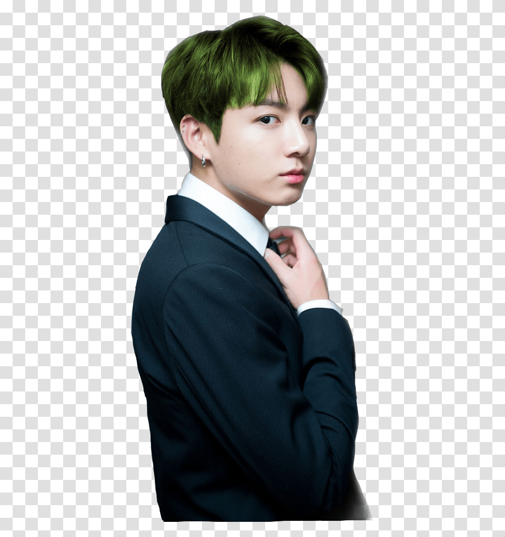 Bts Jeon Jungkook Green Hair Sticker Tags, Apparel, Suit, Overcoat Transparent Png