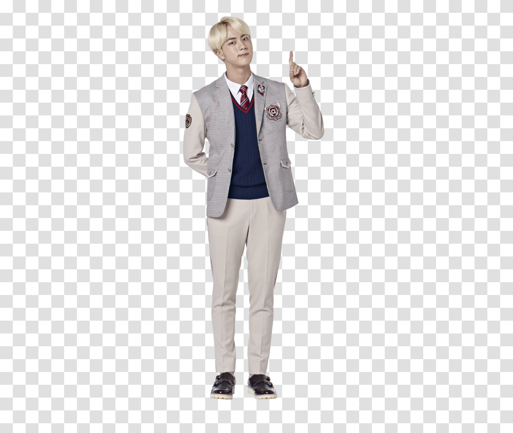 Bts Jin School Uniform, Tie, Person, Shirt Transparent Png