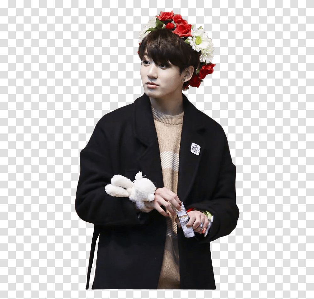 Bts Jungkook And Kpop Image Jungkook Flower Crown, Person, Suit, Overcoat Transparent Png