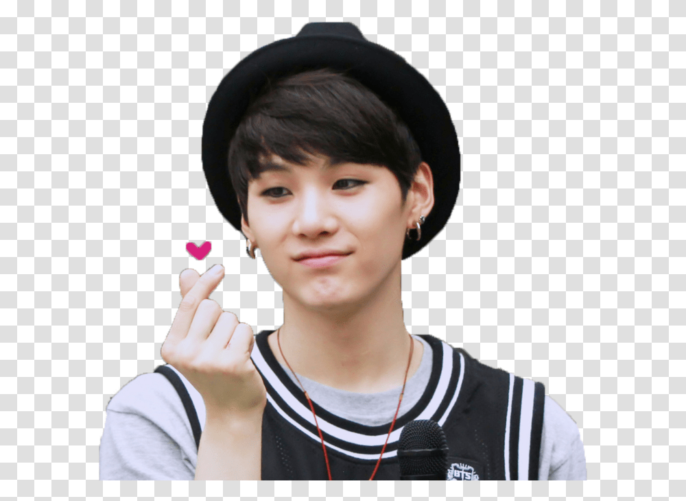 Bts Yoongi 2 Image Heart With Fingers Korean, Person, Human, Hat, Clothing Transparent Png
