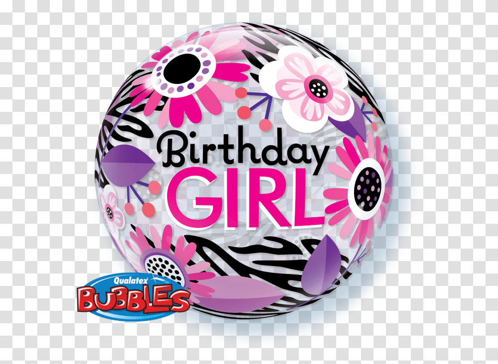 Bubble Birthday Girl Floral Zebra Stripes, Ball, Sphere, Golf Ball, Sport Transparent Png