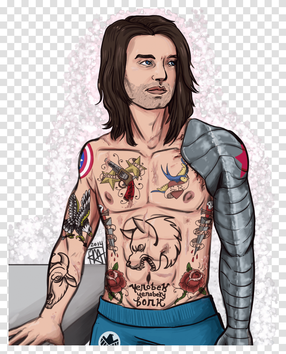 Bucky Doesn't Make Canon Sense But Still Bucky Barnes With Tattoos, Skin, Person, Human Transparent Png