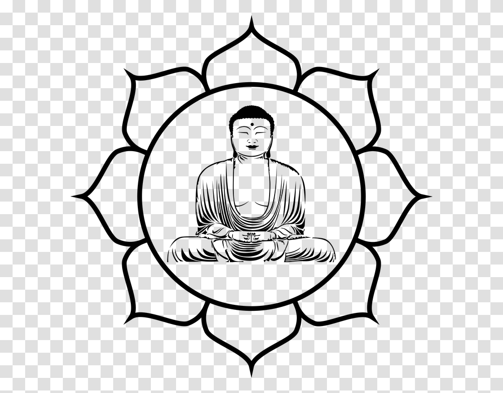 Buddha Buddhism Flower Line Art Lotus Meditation Buddhism Clip Art, Gray Transparent Png
