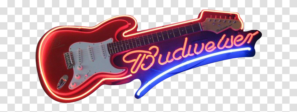 Budweiser Guitar Neon Sign Neon Sign, Leisure Activities, Musical Instrument, Light, Logo Transparent Png