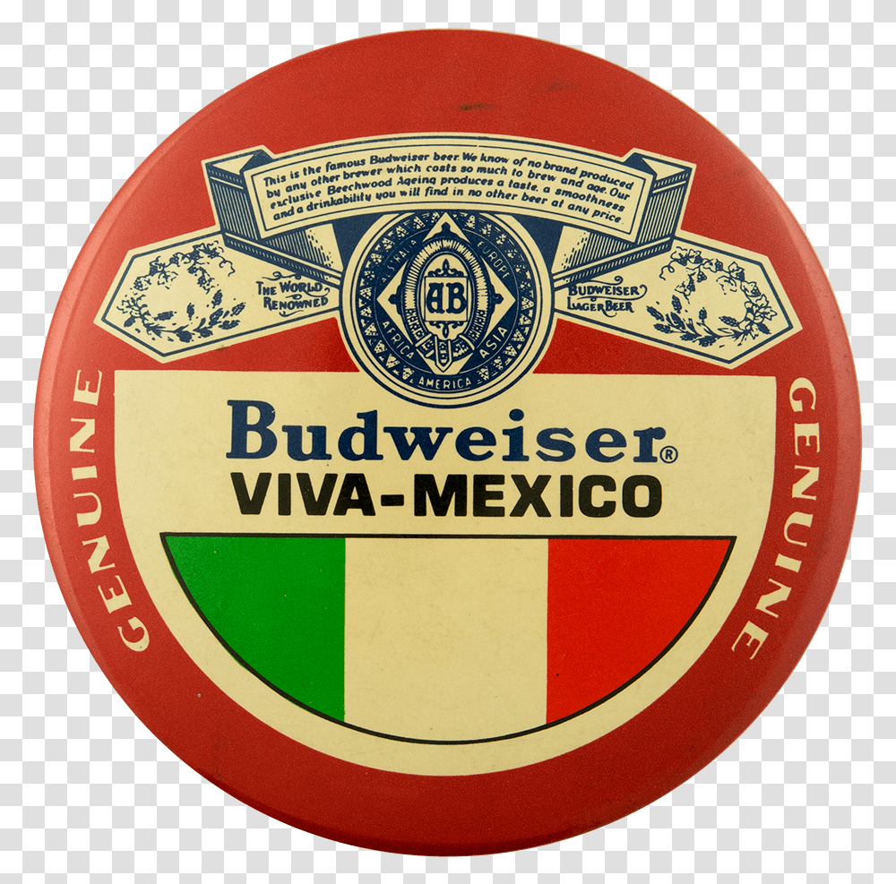 Budweiser Viva Mexico Beer Busy Beaver Button Museum Emblem, Logo, Trademark, Badge Transparent Png