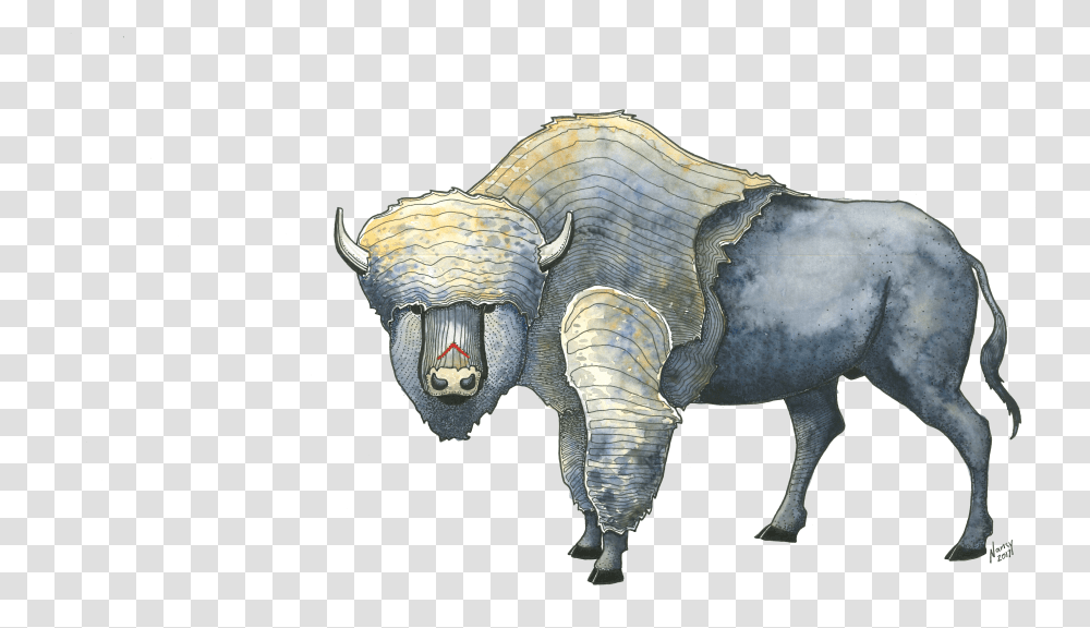 Buffalo Art Pen & Ink And Watercolor Peptalks Bull, Animal, Mammal, Wildlife, Elephant Transparent Png