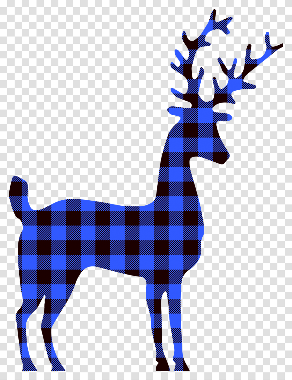 Buffalo Plaid Deer Christmas Blue Reindeer, Giraffe, Wildlife, Mammal, Animal Transparent Png