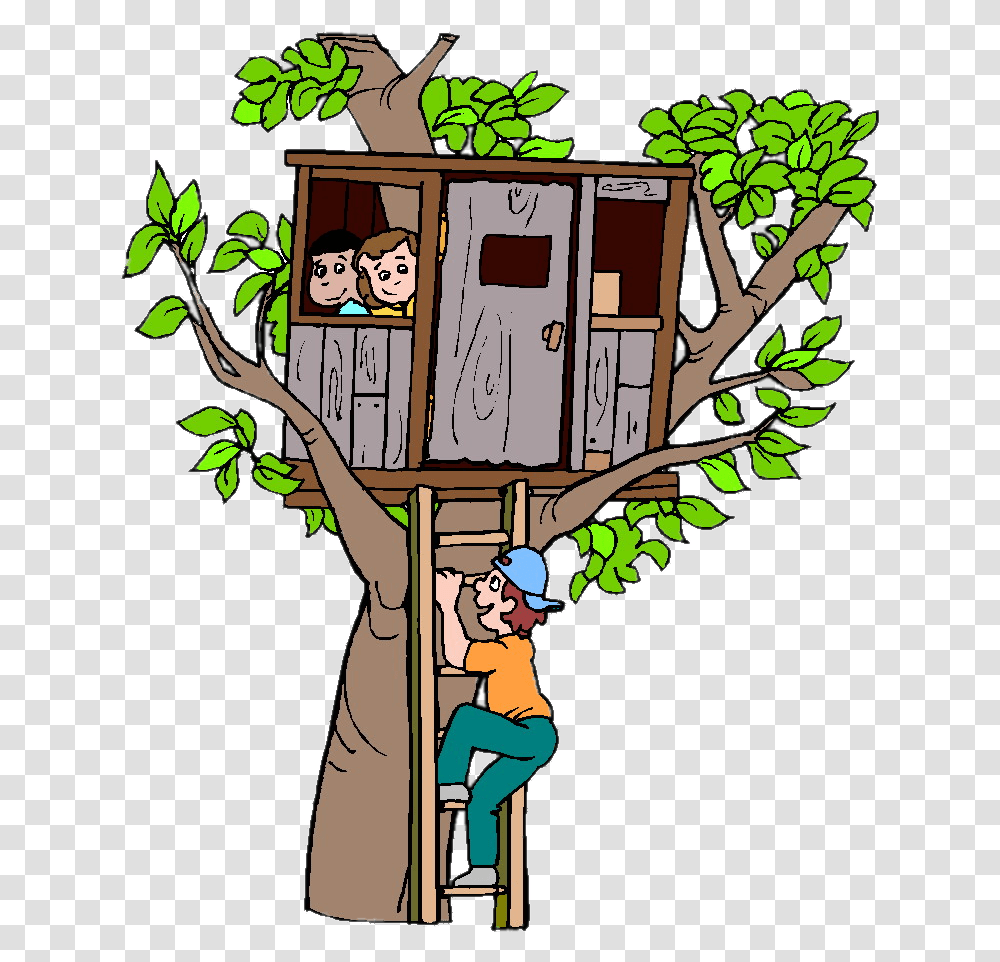 Build A Tree House Cartoon Clipart Magic Tree House, Vegetation, Plant, Outdoors, Person Transparent Png