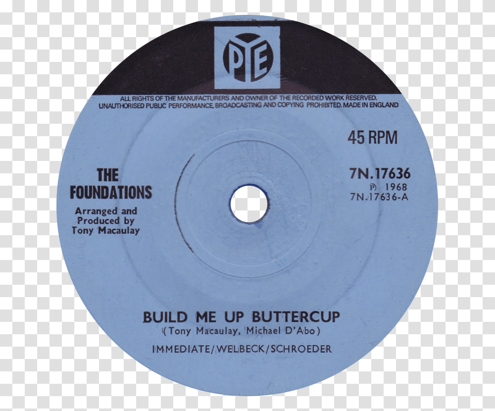 Build Me Up Buttercup By The Foundations Uk Vinyl Side A Pye Records, Disk, Dvd Transparent Png