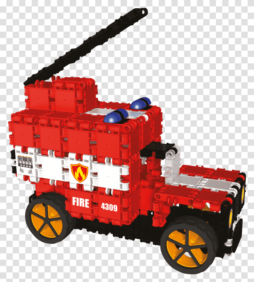 Build The Clics Fire Engine Toy And Extinguish Any Bombero De Juguete Lego, Truck, Vehicle, Transportation, Fire Truck Transparent Png