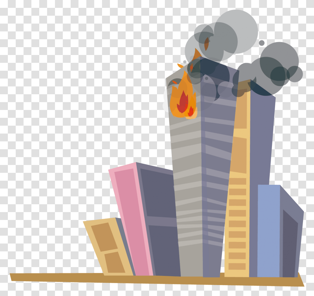 Building Building On Fire Cartoon, Architecture, Tower, Text, Pillar Transparent Png