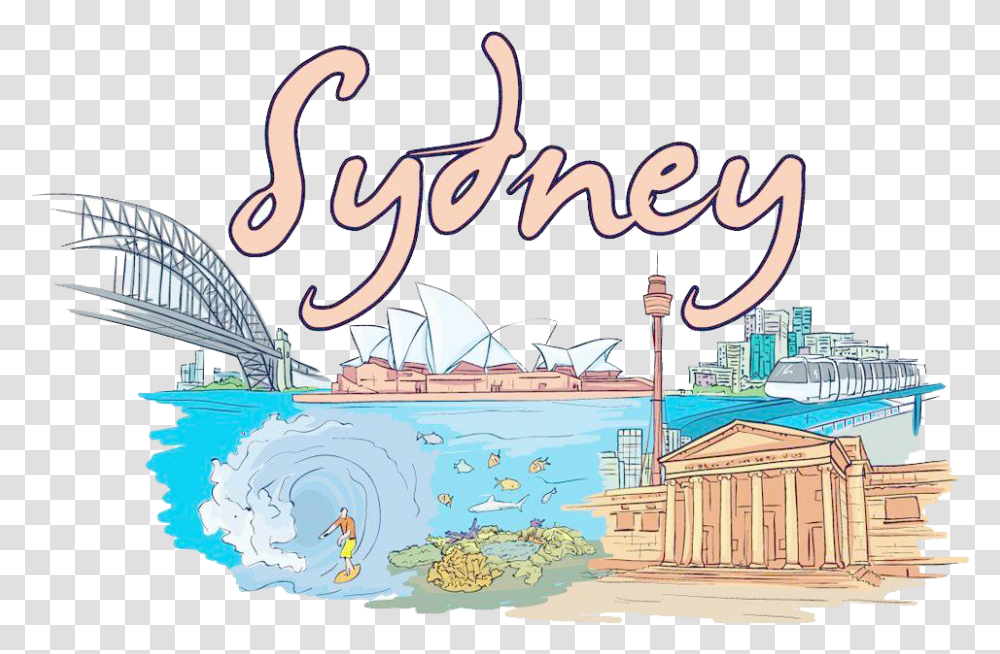 Building City Sydney Opera House Illustration Wall Sydney Australia Postcard, Drawing, Doodle Transparent Png