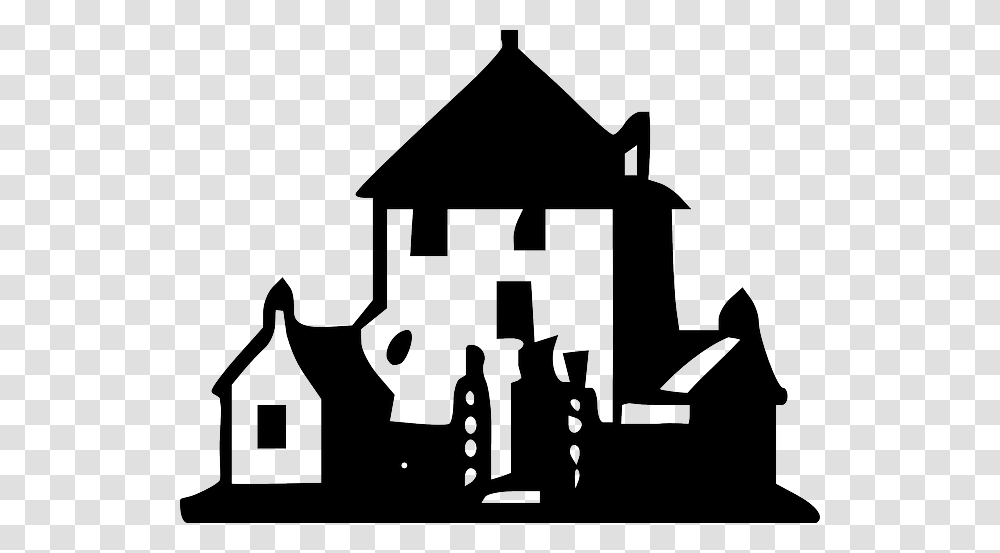 Building House Outline Houses Dark Estate Real, Stencil, Silhouette, Cross Transparent Png
