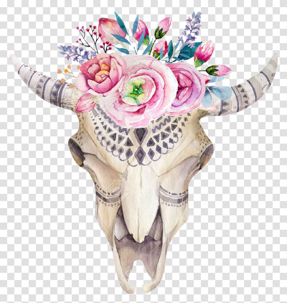 Bull Head Clipart Cow Skull And Flowers, Person, Human, Accessories, Accessory Transparent Png