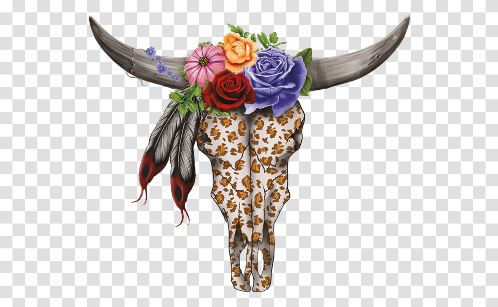Bull Skull And Flower Clipart Cow Skulls With Flowers, Costume, Accessories, Accessory, Plant Transparent Png