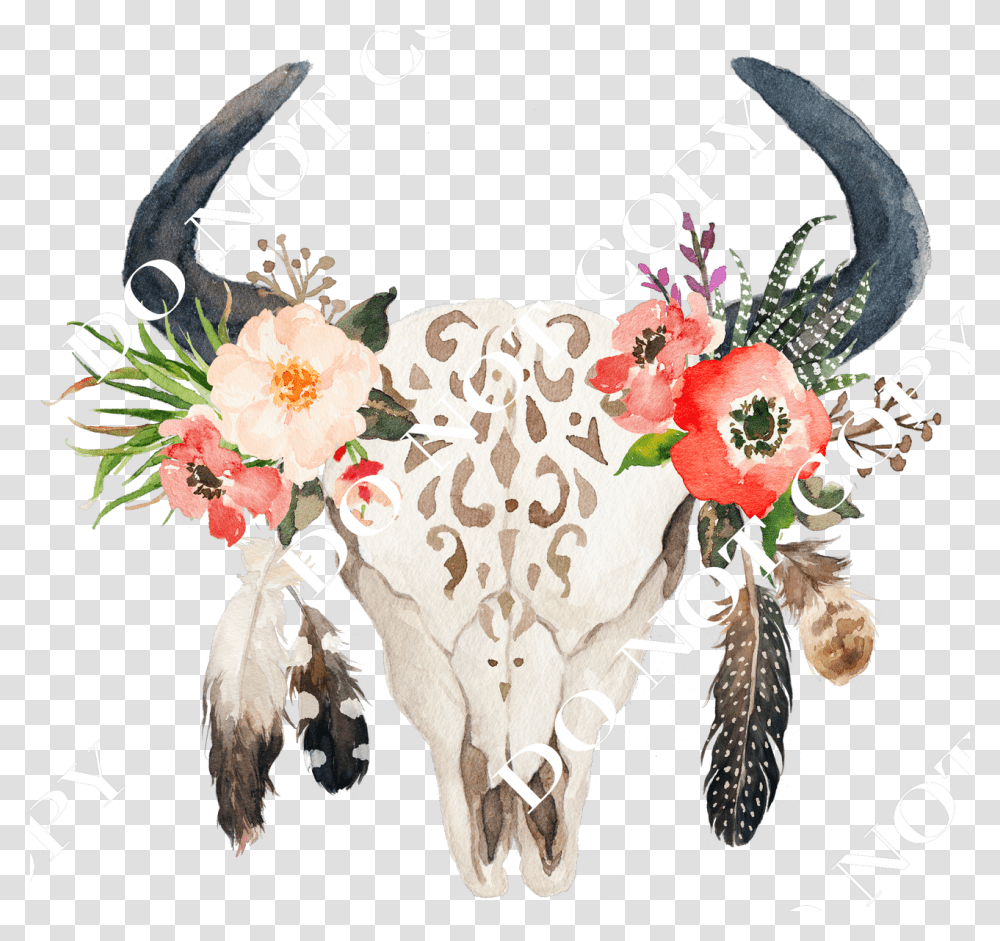 Bull Skull With Feathers Download, Pattern Transparent Png