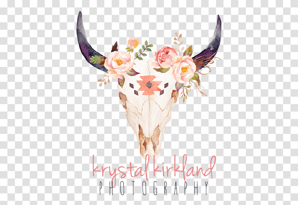 Bull Skull With Flowers Painting, Paper, Floral Design Transparent Png