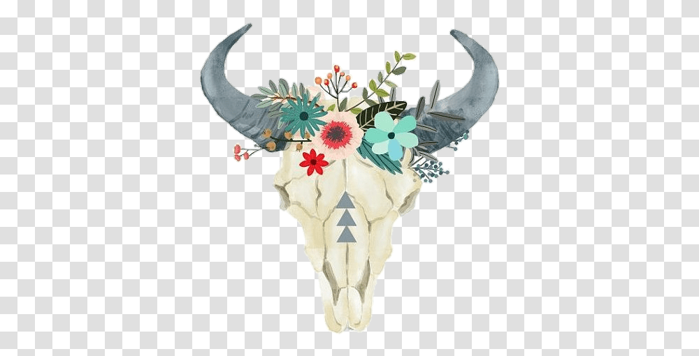Bull Toro Skeleton Pngstickers Watercolor Boho Cow Skull, Porcelain, Plant, Flower Transparent Png