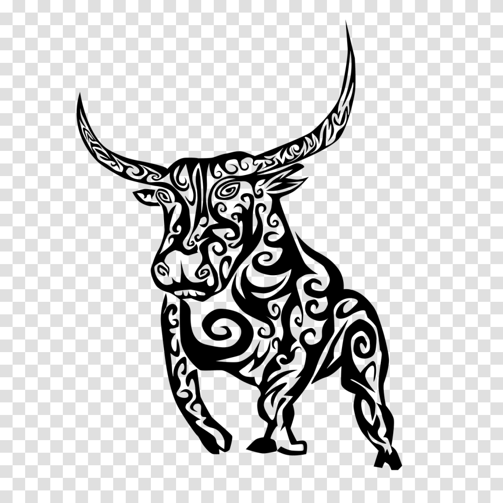 Bull Tribal Tribal Bull Black Outline, Mammal, Animal, Deer, Wildlife Transparent Png