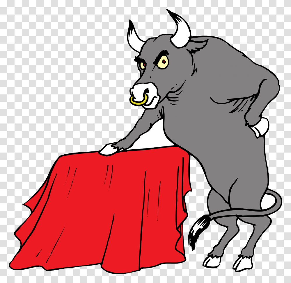 Bull With Red Cape Svg Clip Arts Bull Seeing Red Cartoon, Mammal, Animal, Wildlife, Plant Transparent Png