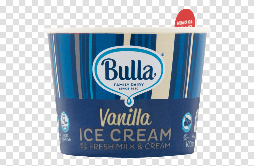 Bulla Ice Cream Cups Vanilla 36 X 100ml Bulla, Food, Label, Tin, Plant Transparent Png