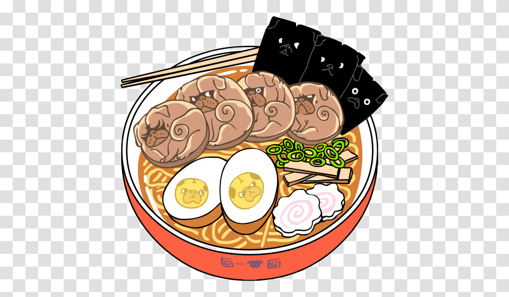 Bulldog Food Egg Noodles Ramen Decoration Bynisha Freet, Lunch, Meal, Dish, Platter Transparent Png