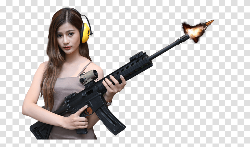 Bullet In The Gun Girl, Person, Weapon, Headphones, Electronics Transparent Png