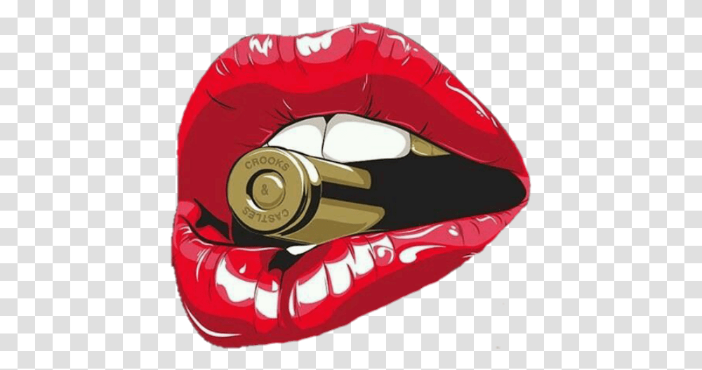 Bullet Lips Red Lipstick Bitethebullet Mouth, Helmet, Apparel, Teeth Transparent Png