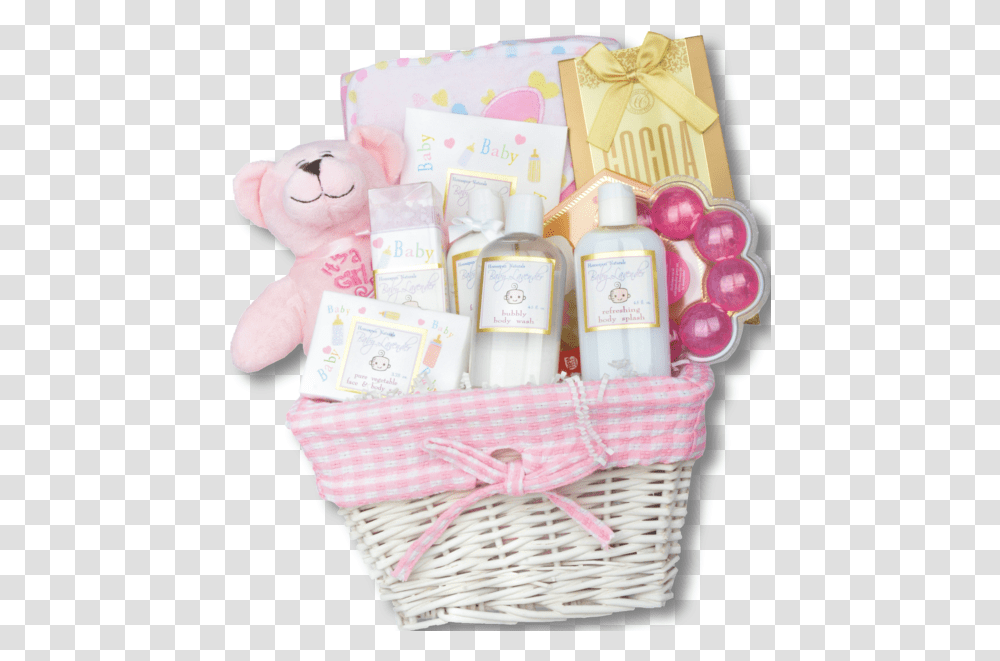 Bundle Of Girl Gift Basket, Diaper, Bottle, Cosmetics Transparent Png
