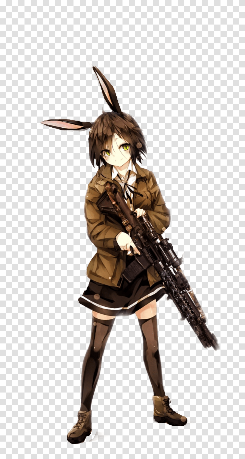 Bunny Anime Girl Gun Freetoedit Anime Girl With Gun Render, Person, Human, Weapon, Weaponry Transparent Png
