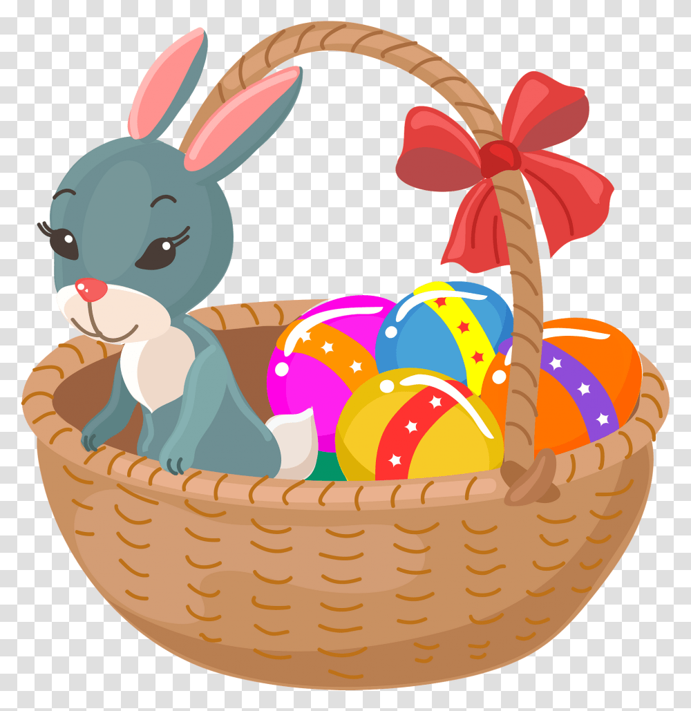 Bunny In The Easter Basket Clipart Happy, Birthday Cake, Dessert, Food, Egg Transparent Png