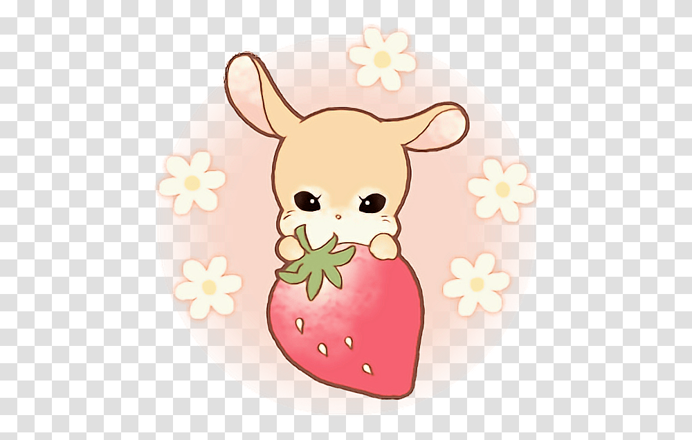 Bunny Kawaii Bow Anime Cute Strawberry Sweets Cartoon, Birthday Cake, Dessert, Food, Plant Transparent Png